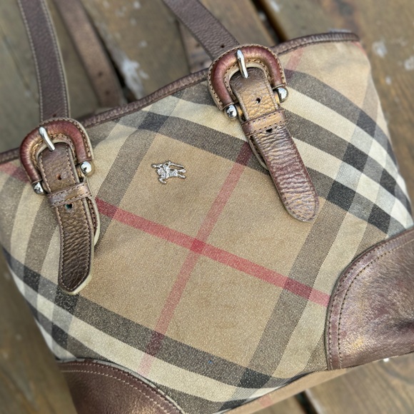 BURBERRY LUREX Leather/Canvas NOVA CHECK SATCHEL/Shoulder BAG! Good Condition🔥 - Picture 6 of 16